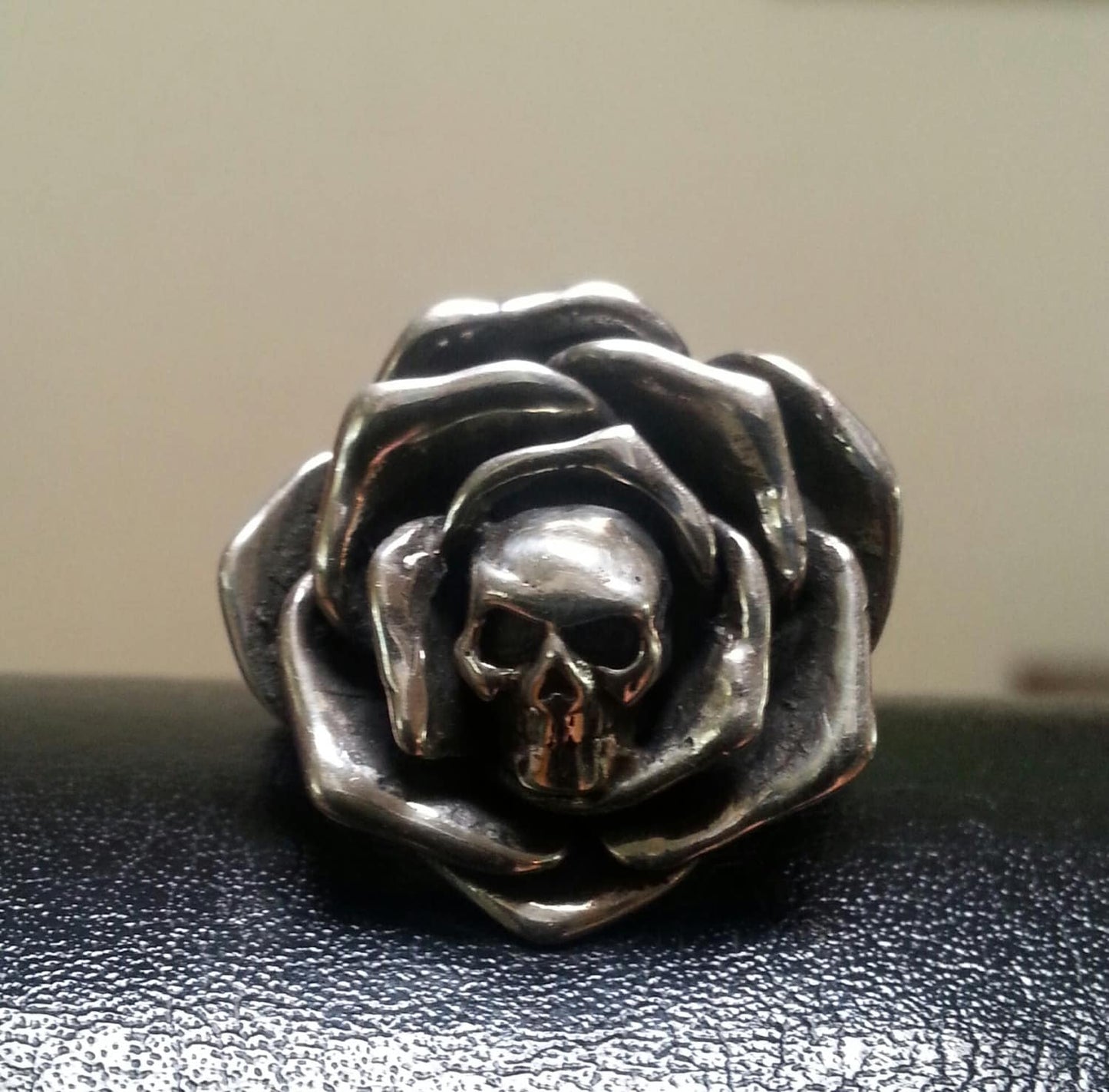 Gold Skull rose ring,9ct gold skull,sterling silver ring,two tone, steampunk,biker,hipster,sugar skull,boho,flower,chunky ring,handmade,