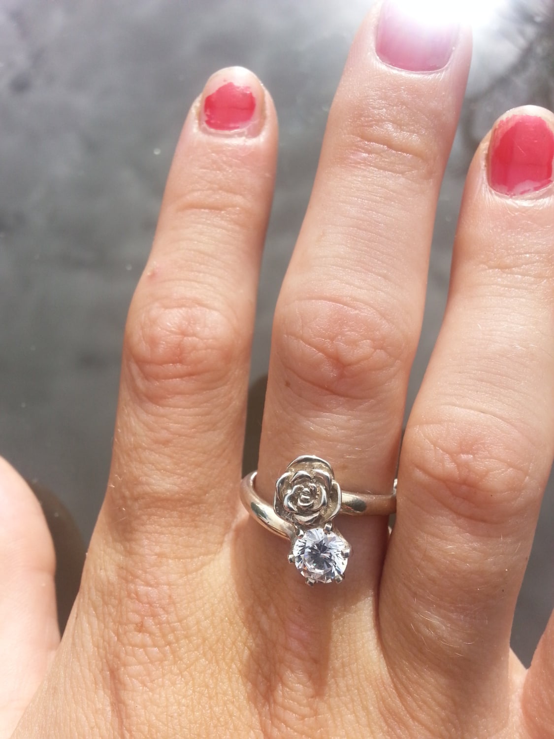 rose ring,sterling silver,cz,long ring, boho flower art nouveau victorian