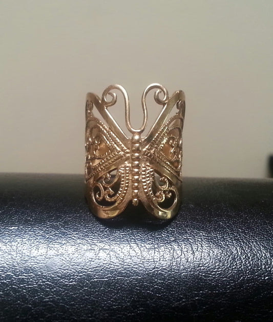 Large filegree butterfly ring,9ct gold,boho,shabby chic, vintage,goddess,art nouveau, victorian,women's fashion, gold butterfly,wedding ring