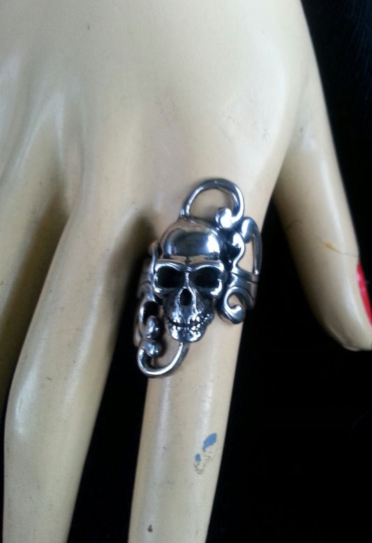 Skull ring,long ring,scroll.swirly,victorian, steampunk, punk, gothic,handmade,womens fashion,vintage,boho,shic,gypsy,hippy,grunge