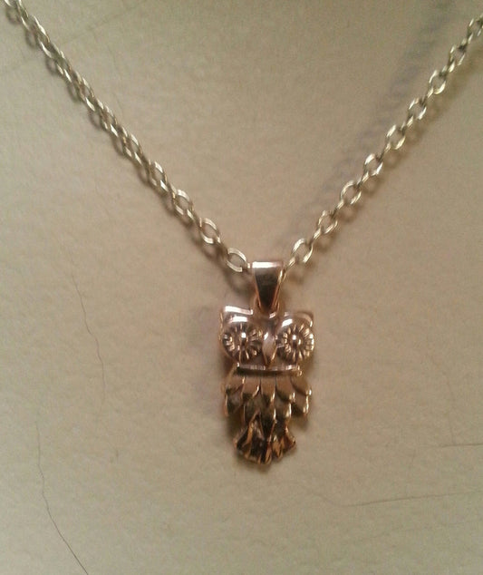 gold owl pendant,9k rose gold,charm, bird pendant,  alternative,boho, gypsy