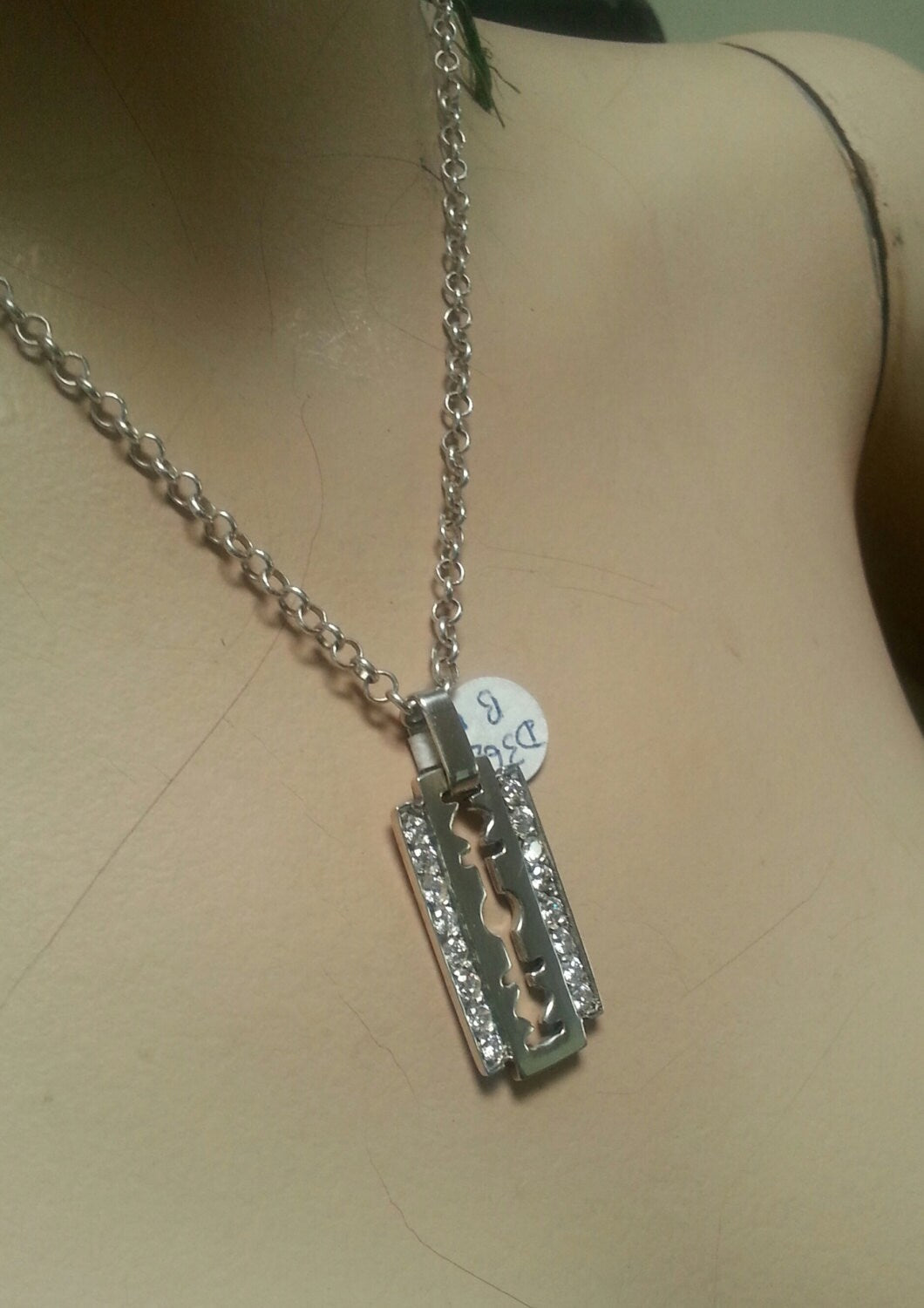 Razor blade pendnt,sterling silver,cubic zirconia, bling pendant