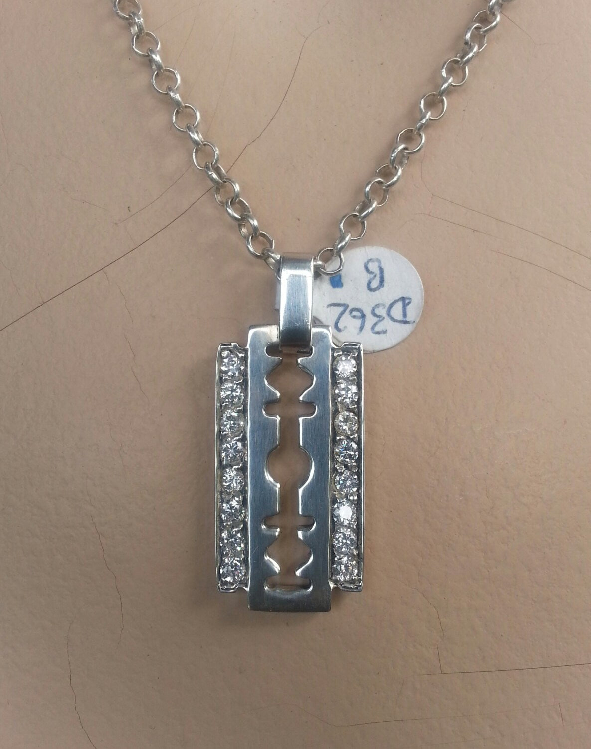 Razor blade pendnt,sterling silver,cubic zirconia, bling pendant