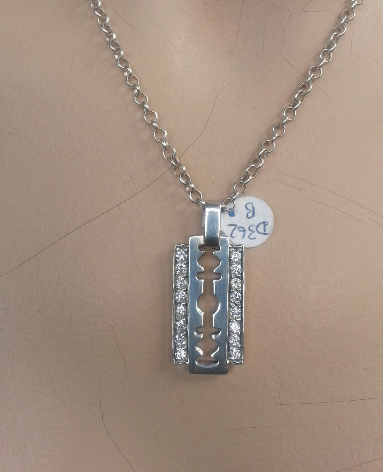 Razor blade pendnt,sterling silver,cubic zirconia, bling pendant