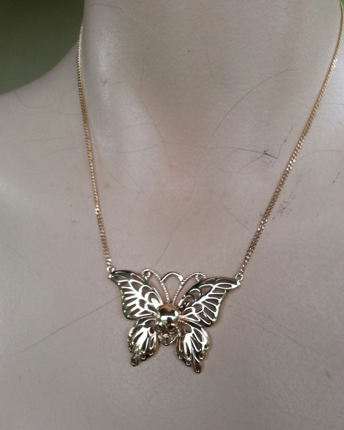Skull butterfly pendant,Large, sterling silver,filegree,butterfly,skull tattoo, punk,steampunk,gothic,grunge,handmade,boho,vintage,gypsy,