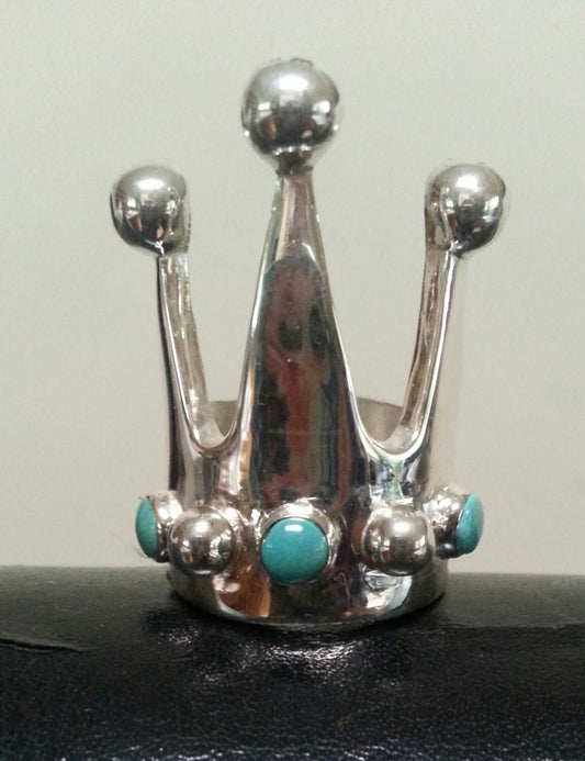 RESERVED Crown sterling turquoise silver ring rockabiily alternative hipster wedding steampunk gothic
