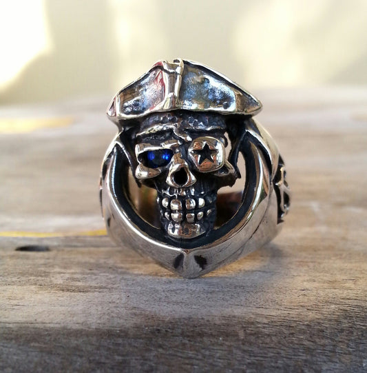 Pirate Skull ring,sterling silver,anchor, jack sparrow,skull, steampunk, gothic, punk, mens fashion,