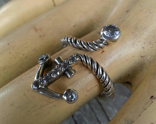 anchor ring, womans, nautical,sailor, rockabilly ,wedding, sterling silver ring, hipster, long ring, wire wrap, retro, vintage, festival