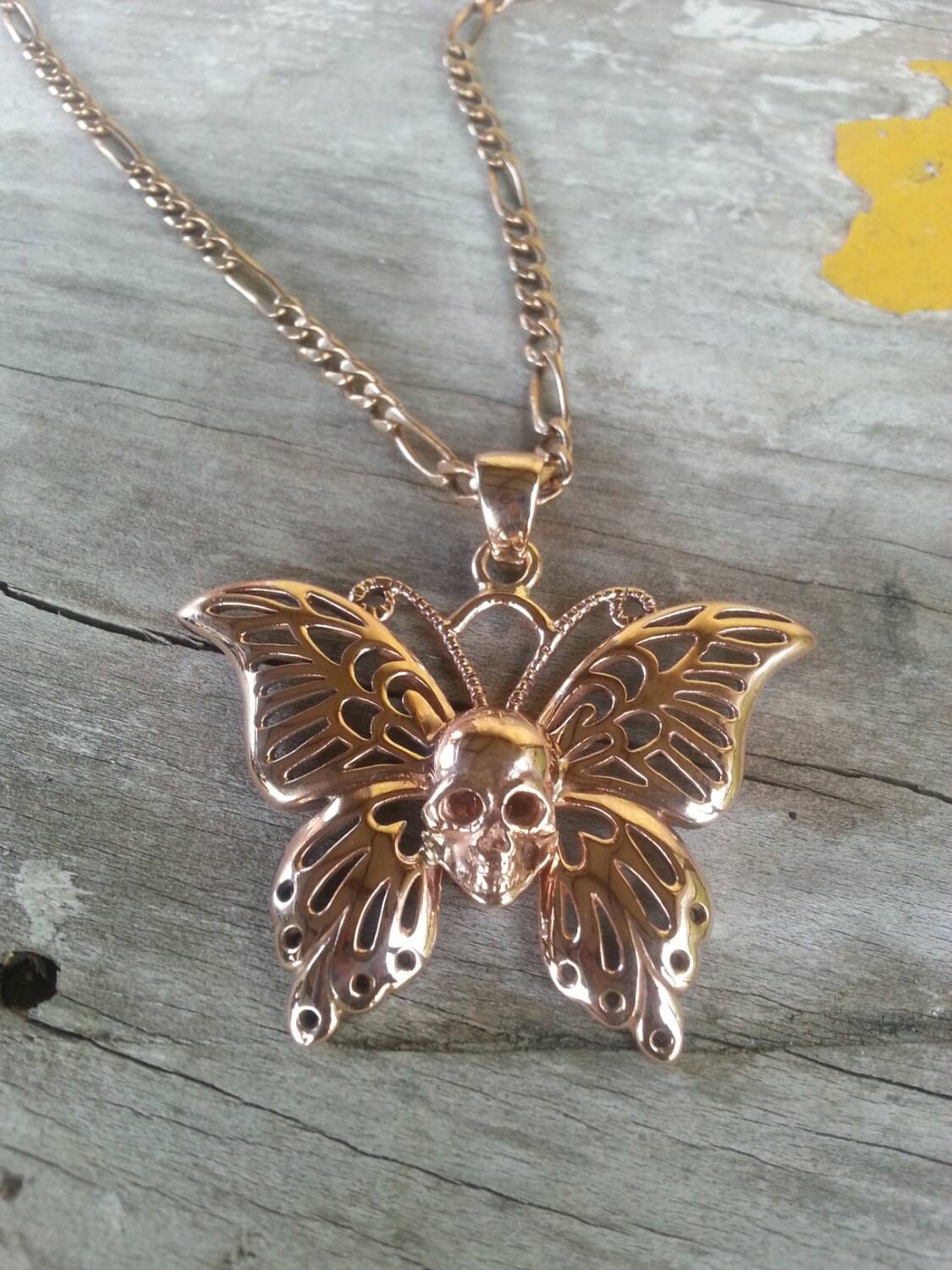 Skull butterfly pendant,Large, sterling silver,filegree,butterfly,skull tattoo, punk,steampunk,gothic,grunge,handmade,boho,vintage,gypsy,