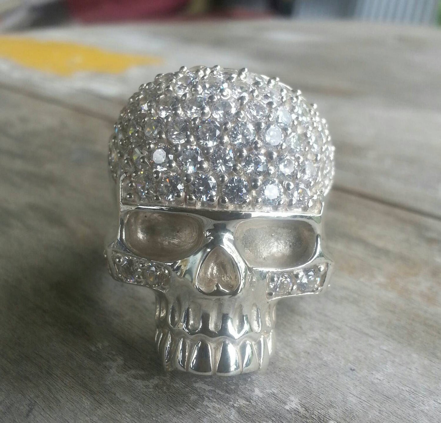 large cz Skull ring,925 sterling silver,gangster,cubic zirconia,handmade,chunky ring