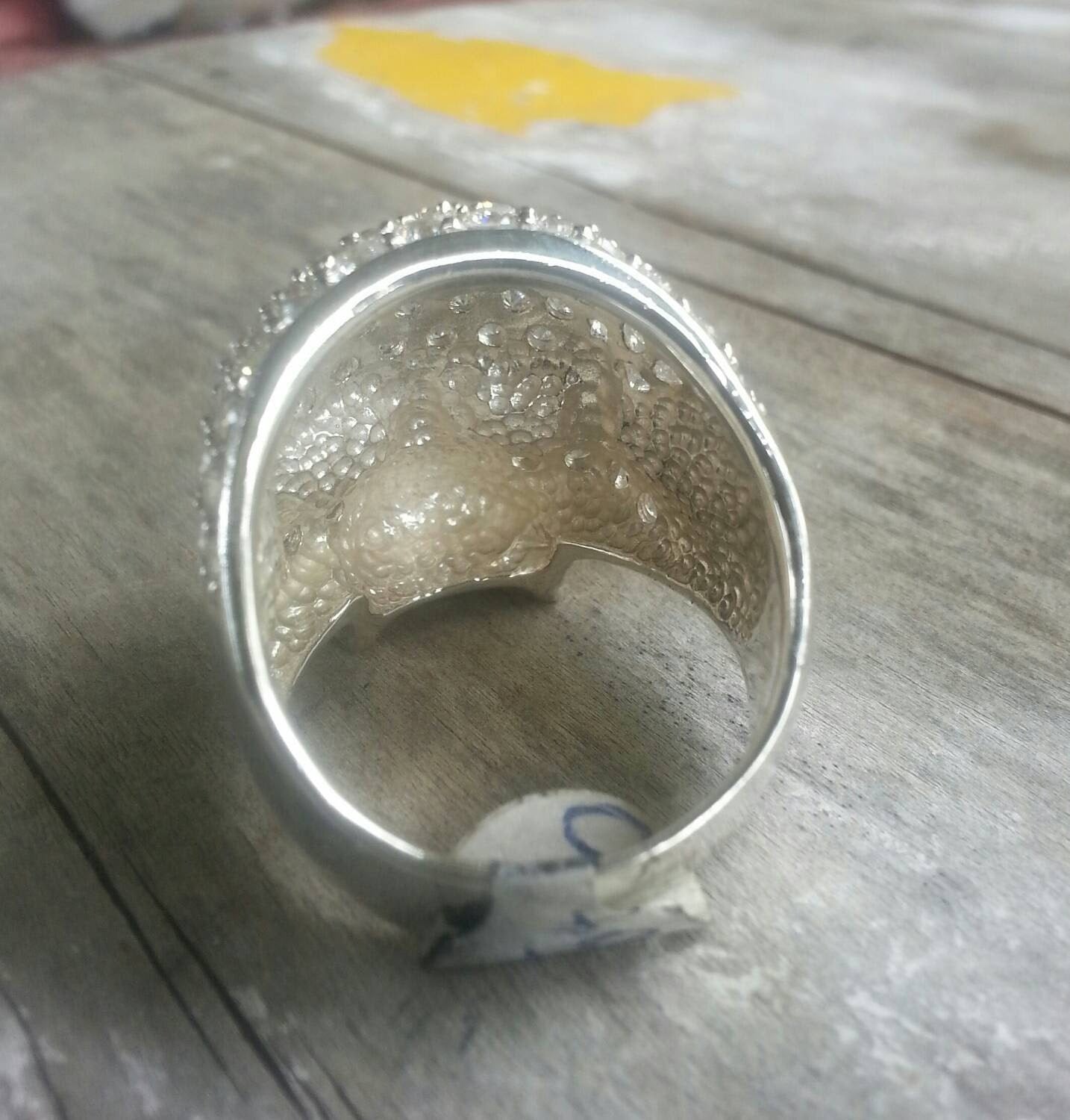 large cz Skull ring,925 sterling silver,gangster,cubic zirconia,handmade,chunky ring