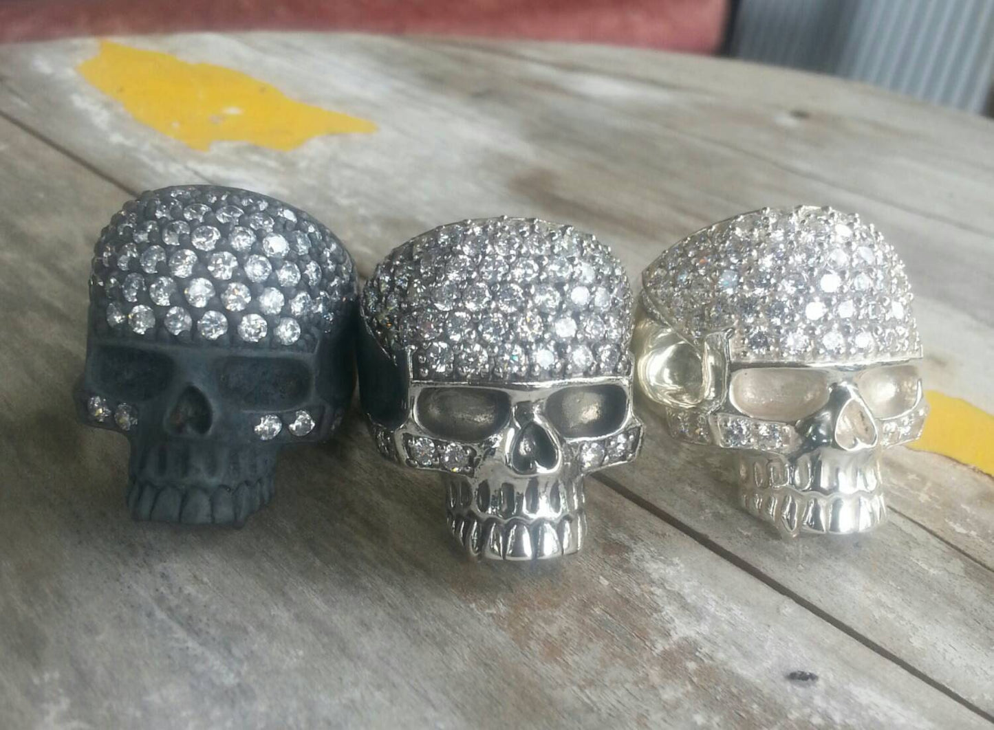 large cz Skull ring,925 sterling silver,gangster,cubic zirconia,handmade,chunky ring