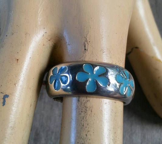 Surf ring,Hawaii Hibiscis ring,solid st,frangipani, surfer girl ring,flower, ring,boho,gypsy,silver band,wedding,hand made