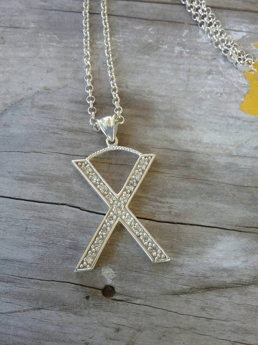 Gen X pendant,925 sterling silver,Large letter X Alphabet bling pendant gangster necklace