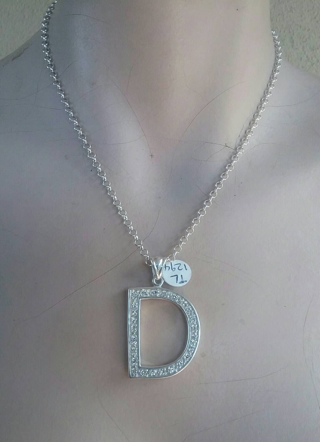 Large letter D Alphabet bling pendant gangster necklace sterling silver