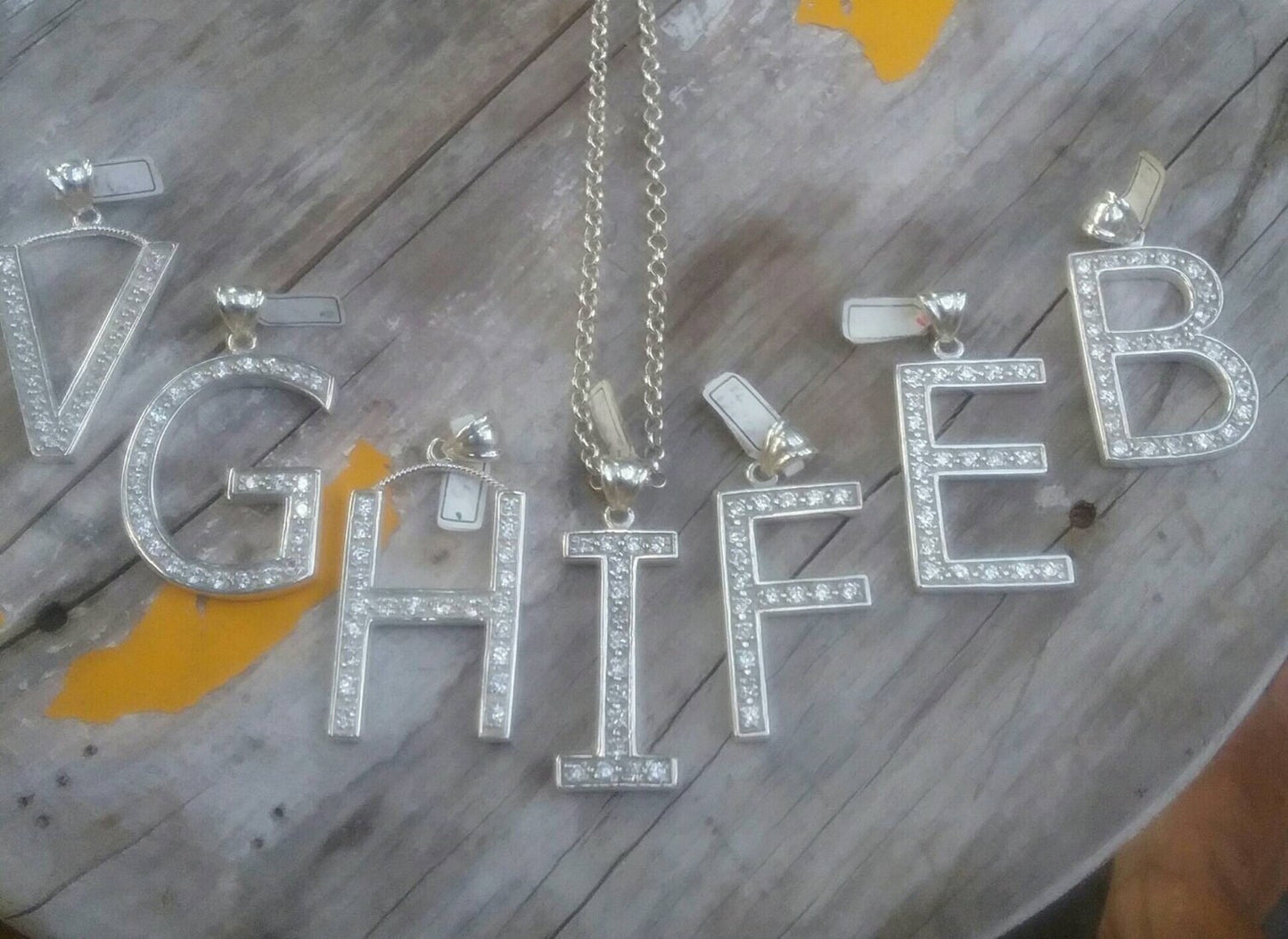 Large letter I alphabet bling pendant gangster necklace sterling silver