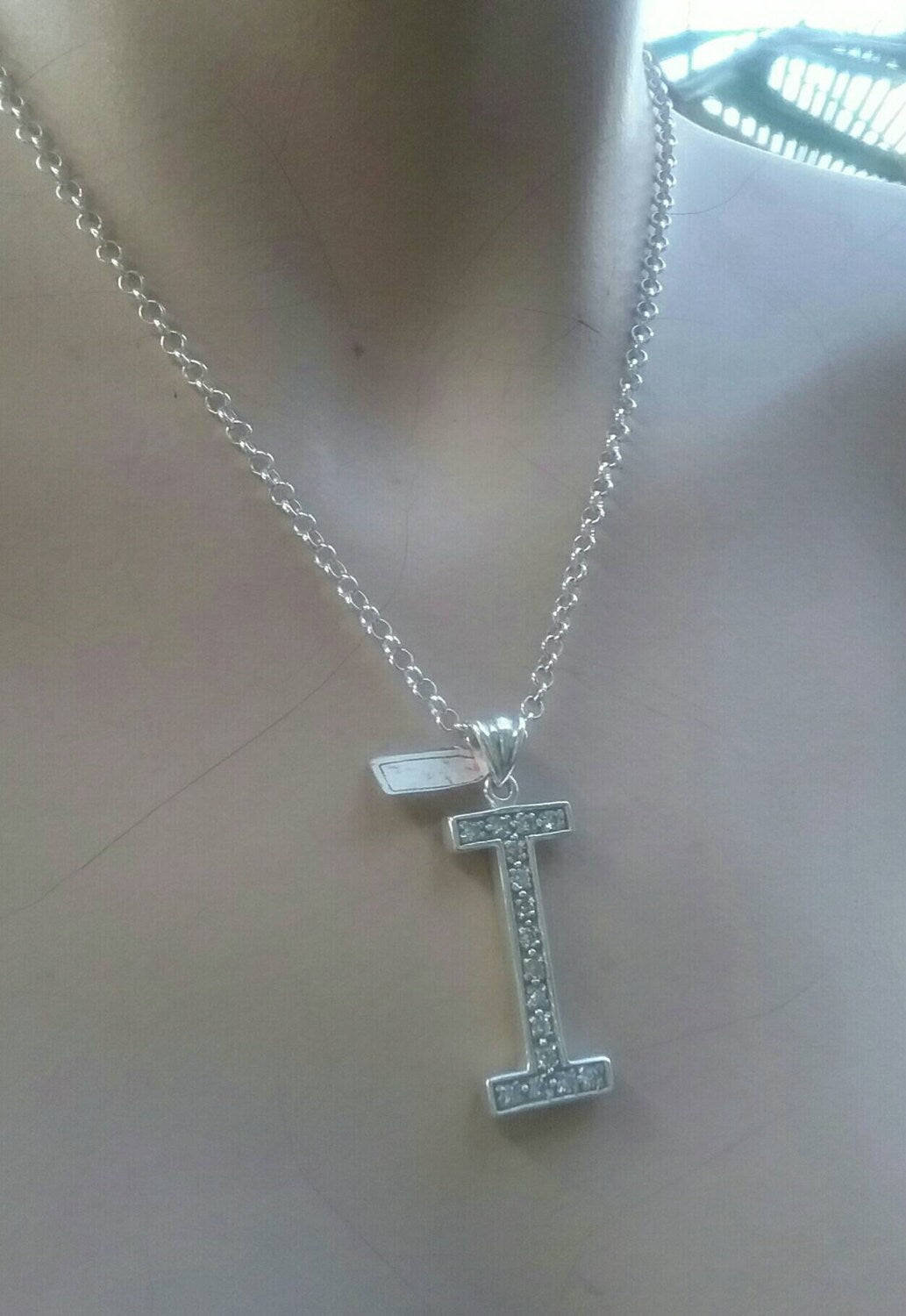 Large letter I alphabet bling pendant gangster necklace sterling silver
