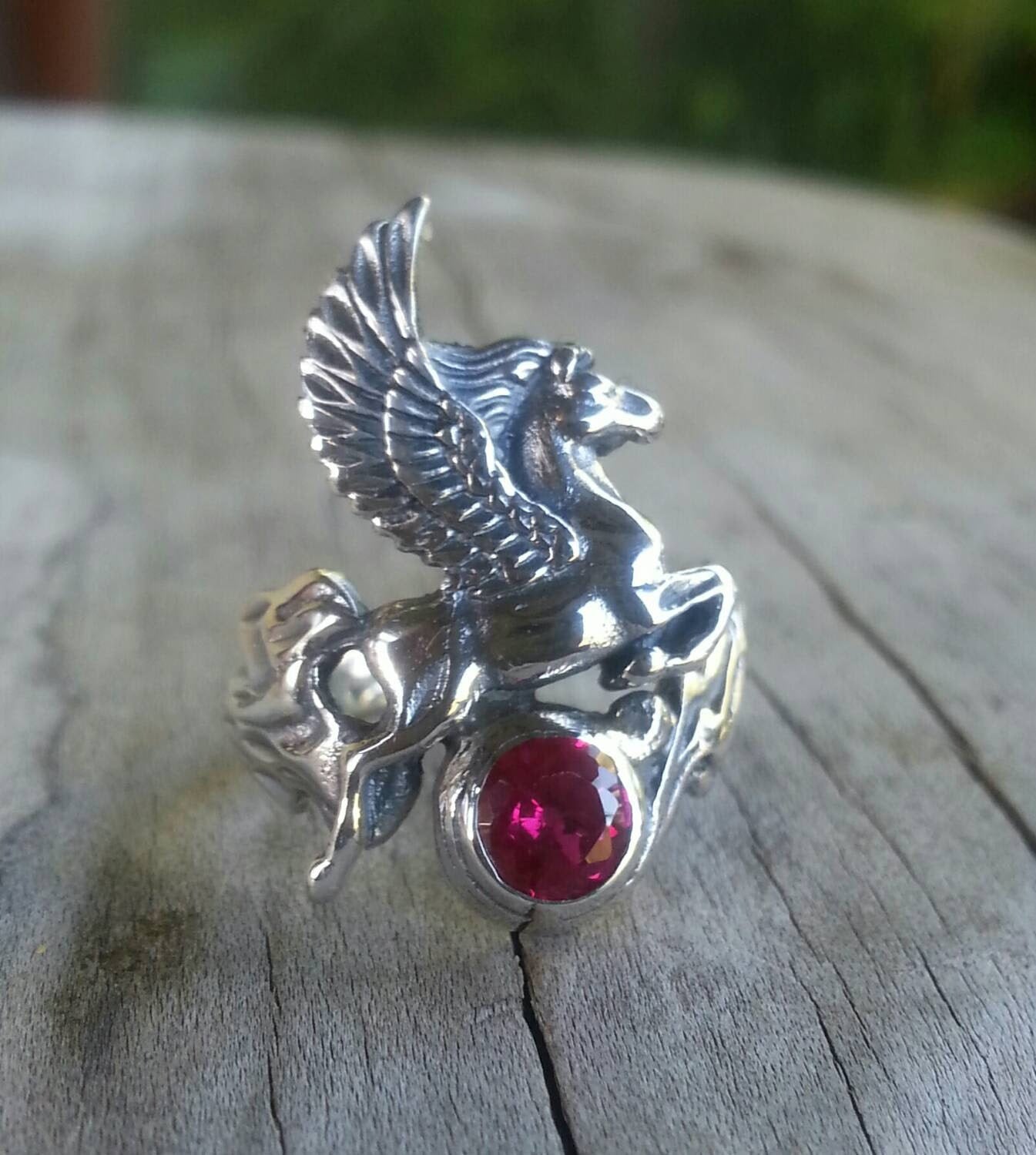 PEGASUS ring,moonstone, sterling silver,mythical horse, unicorn,fantasy,new age,magic,mystical, boho,hippy,gypsy,art nouveau,handmade,goddes
