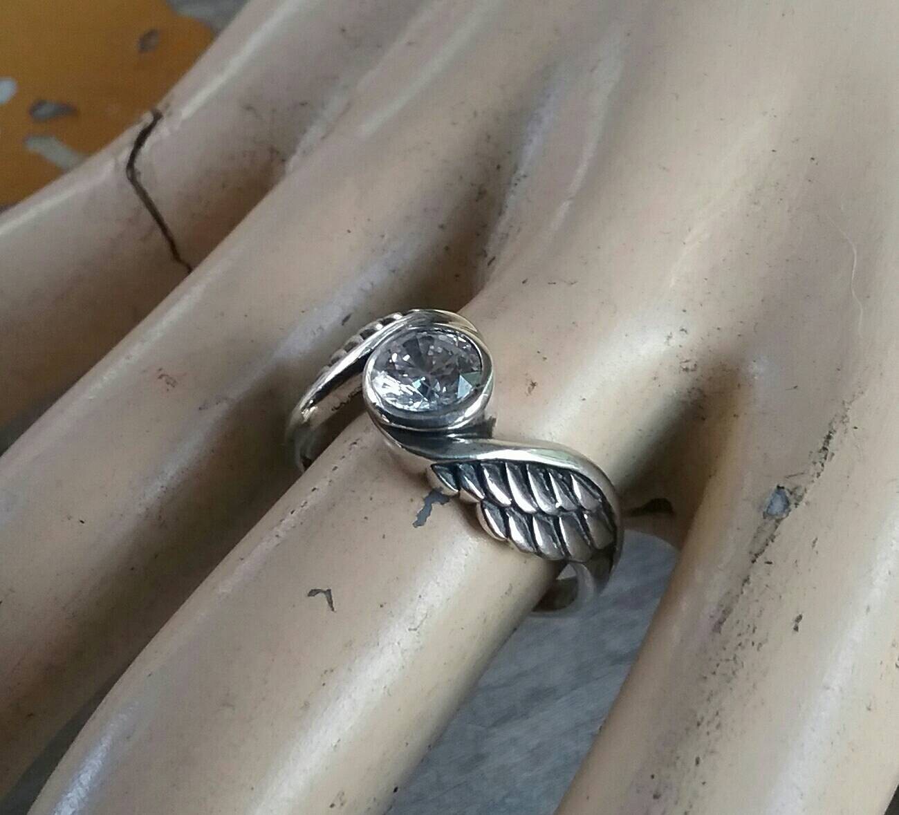 Angel Wing ring,sterling silver,cubic zirconia angel goddess winged ring, alternative steampunk gothic art nouveau victorian