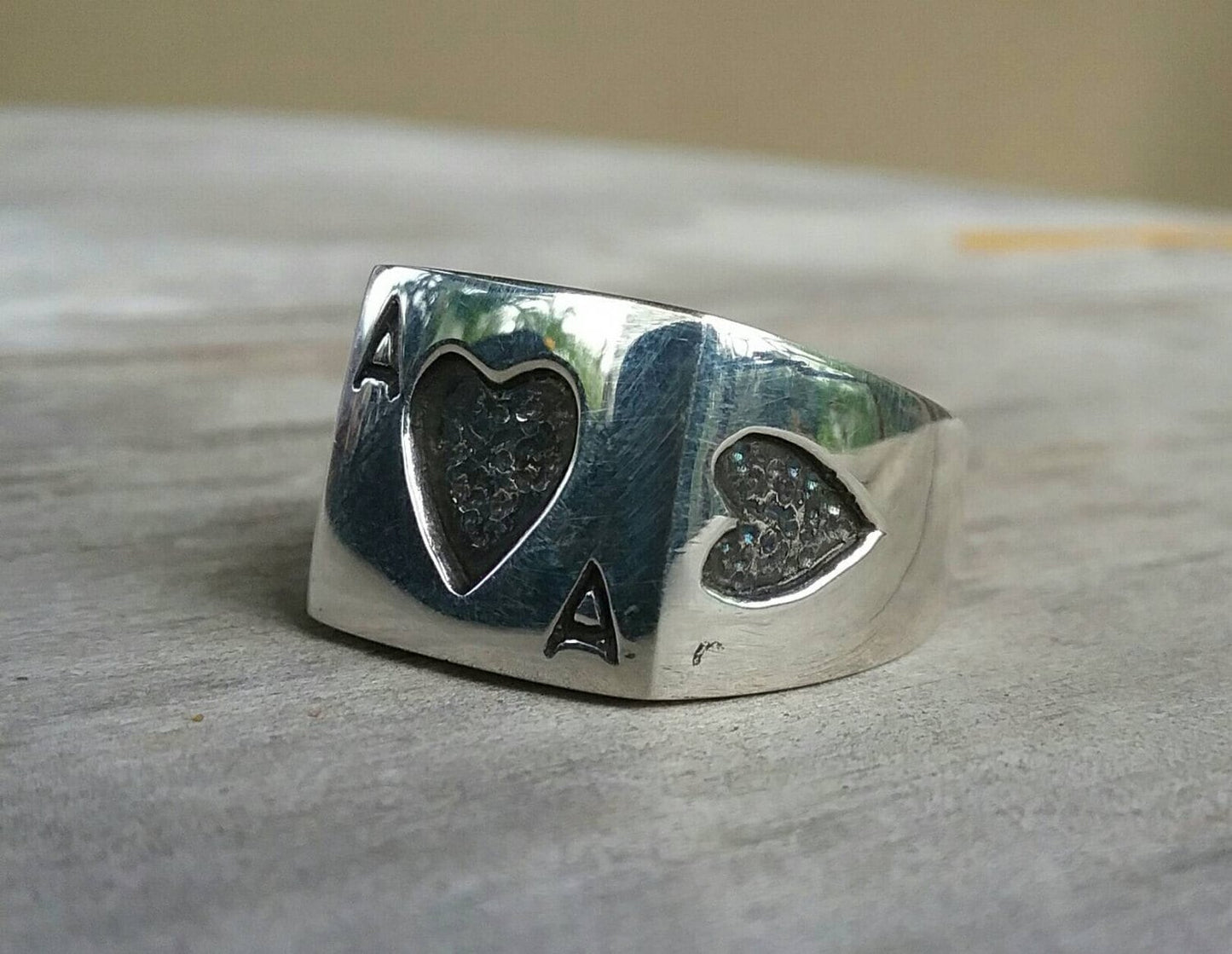 Ace of hearts,ace ring,gambling,sterling silver,vegas wedding,casino,poker,black jack ring,square signet ring,hipster,rockabilly,hotrod