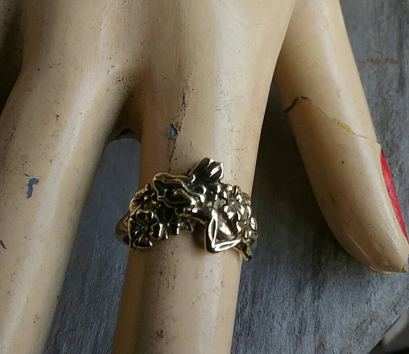 gold fairy ring,9ct,9k gold,small woodland pixie, fantasy,Angel,goddess,hand made,faerie,