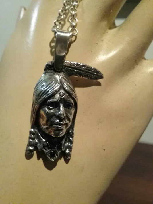 RESERVED Large indian chief pendant sterling silver country and western native american